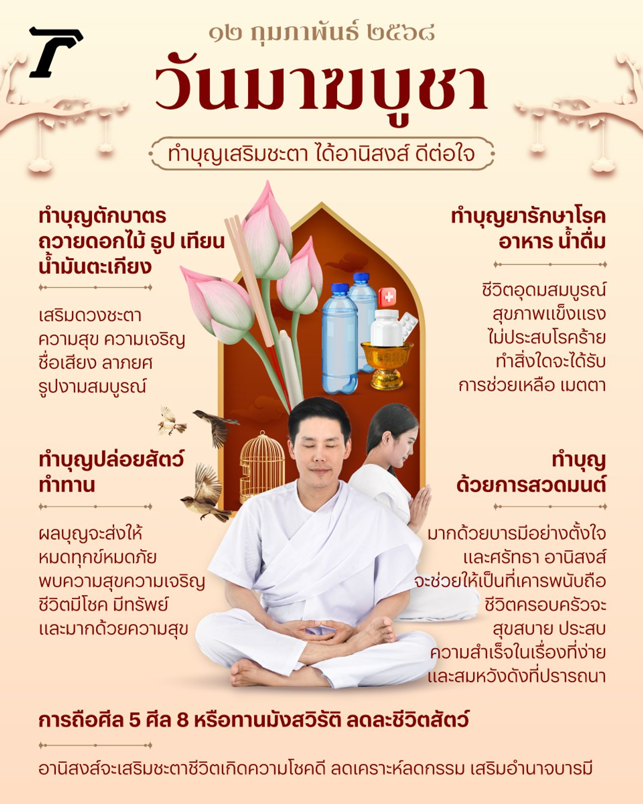 วันมาฆบูชา 2568 อ.คฑา แนะเสริมดวงด้วยวิธี ทำบุญ ปล่อยสัตว์ ถูกต้องรับบุญครบ