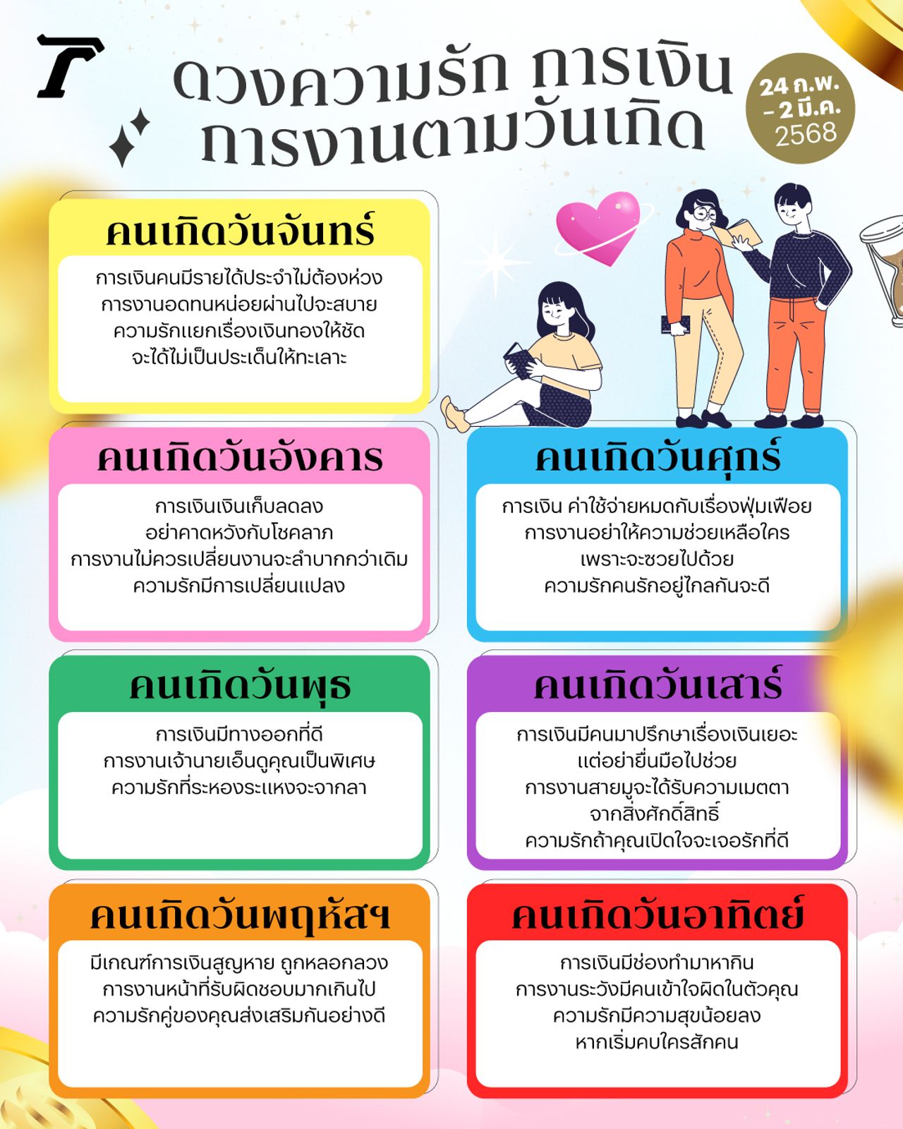 ดวงงาน เงิน ความรัก 24 ก.พ.-2 มี.ค. 2568 ชีวิตพลิกร้ายกลายเป็นดี
